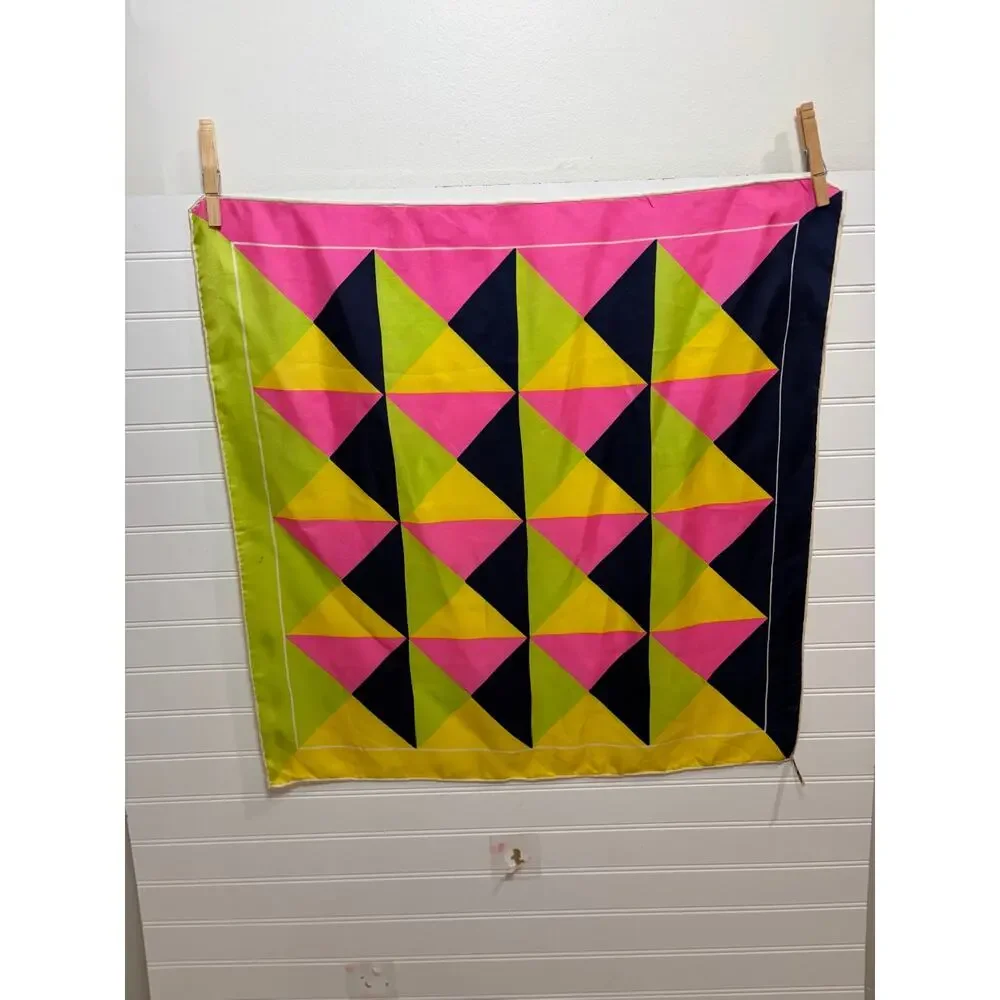 Vintage 1960-70 Burmel Hand Rolled All Silk Bold Geometric Mod Design Scarf